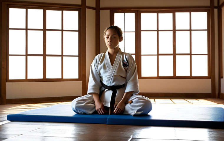 The Disciplined Warrior's Dawn**
A highly focused professional judoka, male or female, in a minimalist dojo bathed in early morning light. The athlete is engaged in a silent ritual of stretching or meditation, embodying discipline and mental fortitude. Emphasize a powerful yet serene presence, with sunbeams cutting through the quiet space, highlighting the calm before intense training. Soft, natural lighting.
2. **Prompt for
