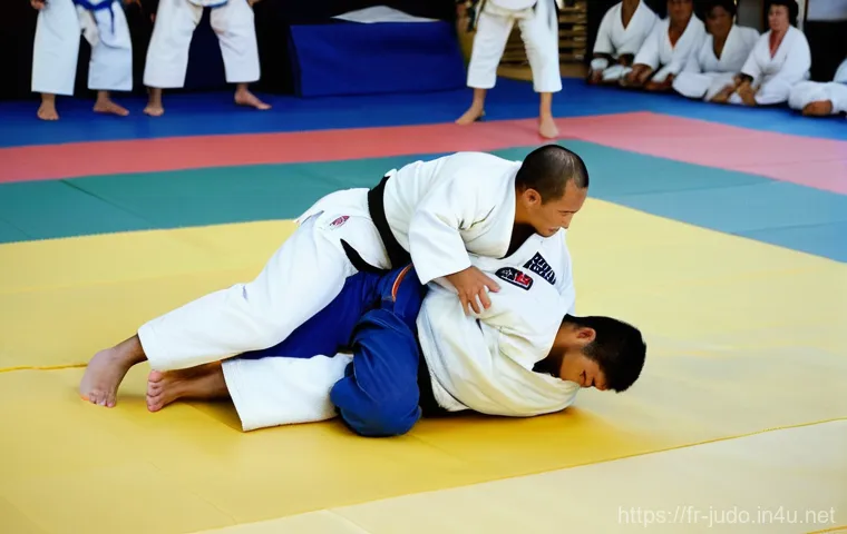 유도 스파링 규칙 - **The Decisive First Grip in Judo:**
    "A close-up, intense, and respectful shot capturing the str...