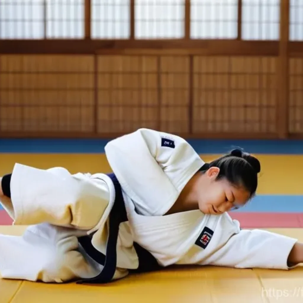 유도 초보자와 중급자의 차이 - **"A 16-year-old female judoka, wearing a clean, traditional white judogi, confidently executes a pe...