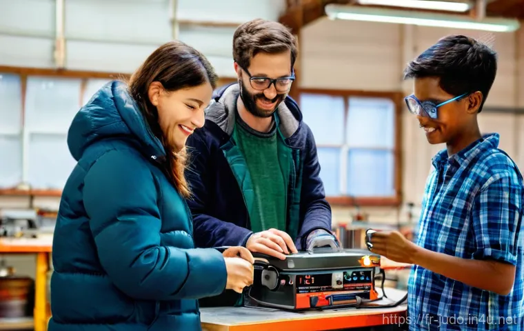 유도 장비 대여 방법 - **Prompt:** A skilled female metal artisan in her 30s, wearing a protective apron, heavy-duty gloves...