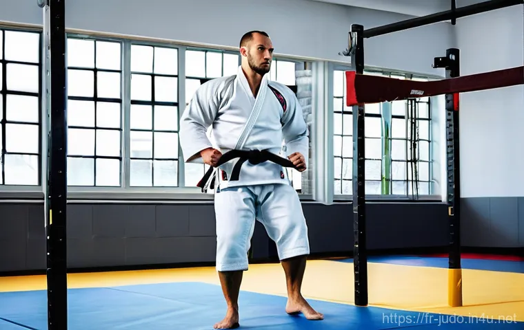 유도와 피트니스 병행 사례 - **Serene Mental Preparation and Recovery:**
    A calm and focused male judoka in his early 30s is s...