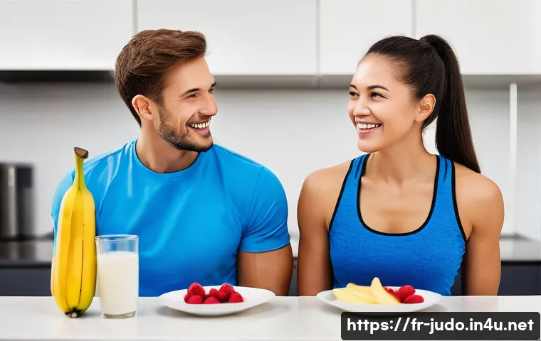 유도 훈련 전후 추천 간식 - **Prompt 1: Pre-Workout Energy Boost**
    "A vibrant and fit young adult, either male or female, in...