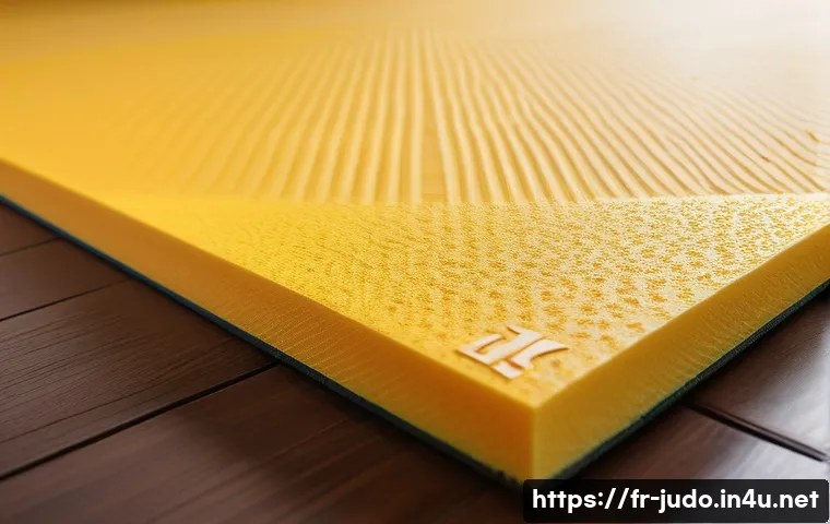 유도 매트 안전 인증 기준 - A detailed close-up of a modern judo mat showcasing its layered foam structure with a firm textured ...