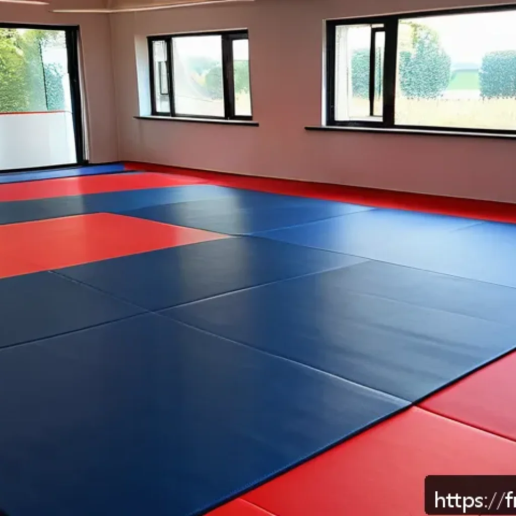 유도 선호 매트 브랜드 - A high-density judo mat setup in a modern French dojo, showcasing a close-up of textured, anti-slip ...