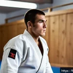 유도 선수 성공 사례 - A focused male judoka in his mid-20s training intensely on the tatami mat inside a traditional Europ...