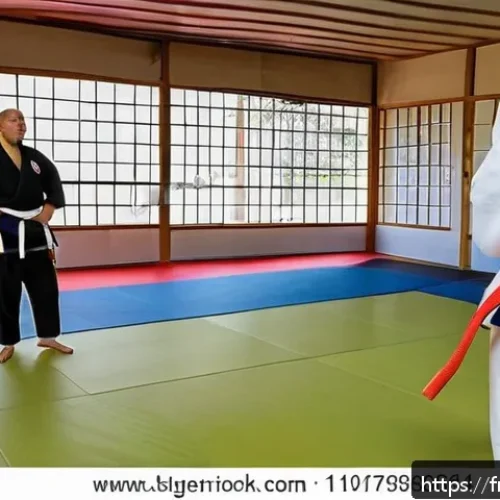 유도 초보자를 위한 도장 추천 - A bright and spacious judo dojo interior in a modern French sports center, featuring clean tatami ma...