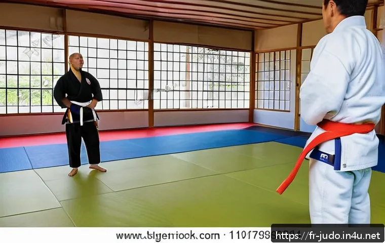 유도 초보자를 위한 도장 추천 - A bright and spacious judo dojo interior in a modern French sports center, featuring clean tatami ma...