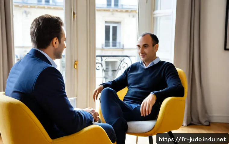 Home 15 유도 및 심리학적 접근 - Photorealistic French workplace consultation, an empathetic psychologist in a bright Paris office li...